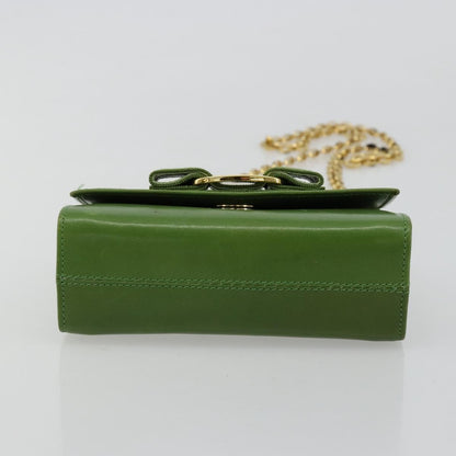 Salvatore Ferragamo Salvatore Ferragamo Vara Ribbon Chain Bag Leather Green Gold Authentic BA12890