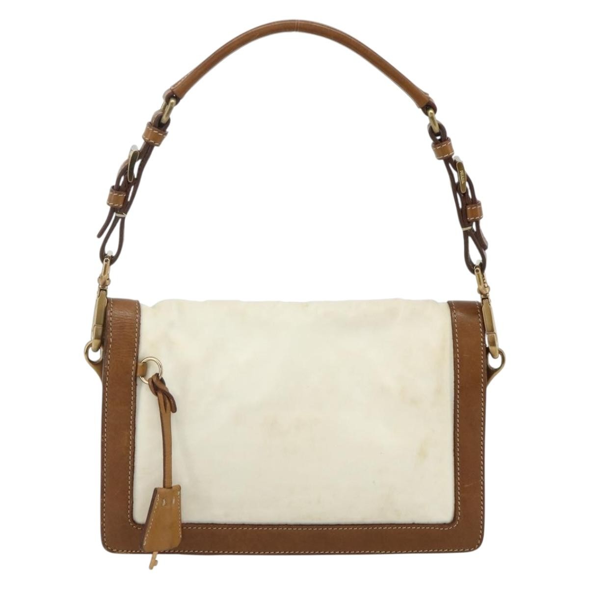 Prada PRADA Shoulder Bag Nylon Ivory Gold Authentic BA12301