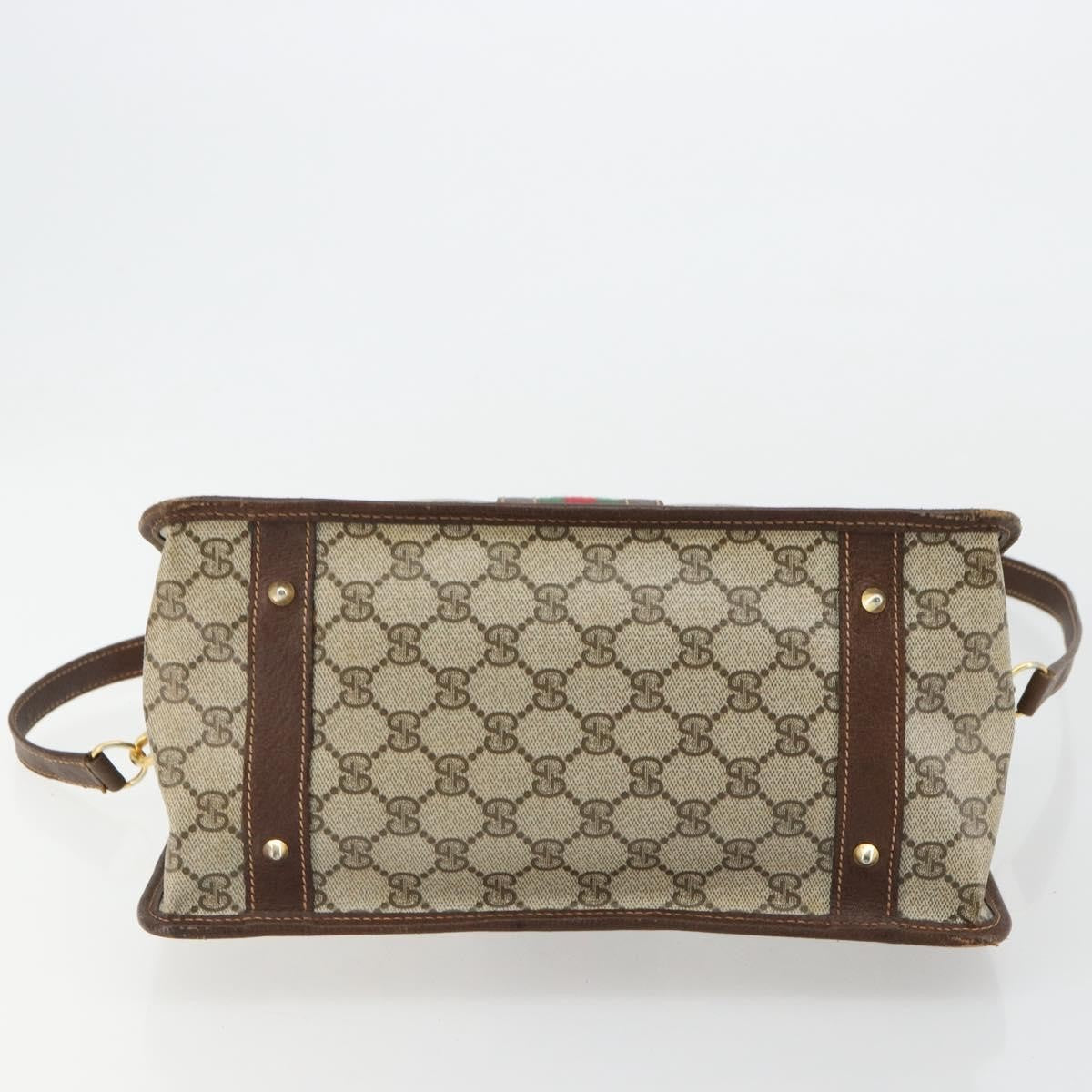 Gucci GUCCI GG Supreme Web Sherry Line Hand Bag PVC 2way Beige Gold Authentic ti3926