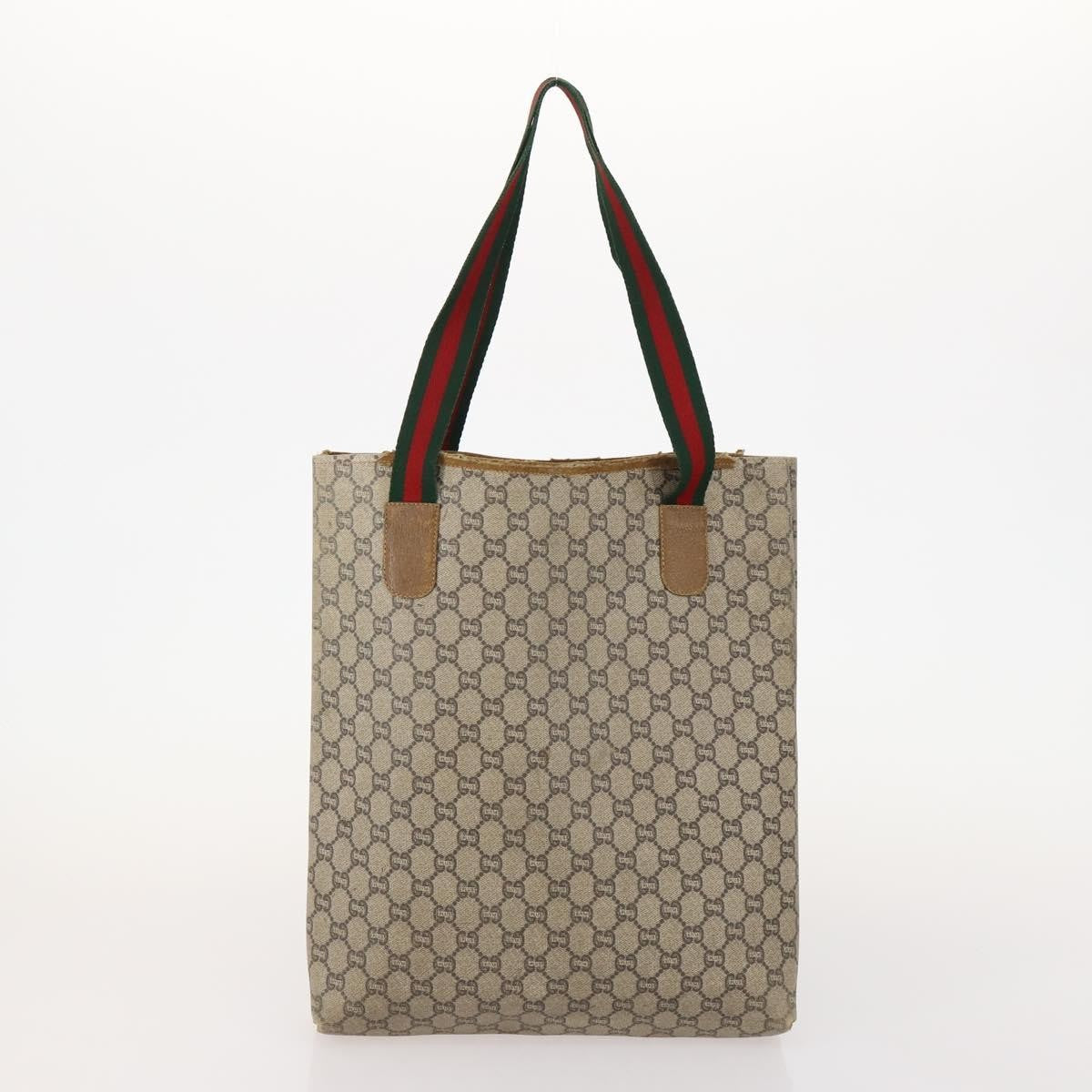 Gucci GUCCI GG Plus Supreme Web Sherry Line Tote Bag PVC 3 Set Beige Red Authentic BSZ437