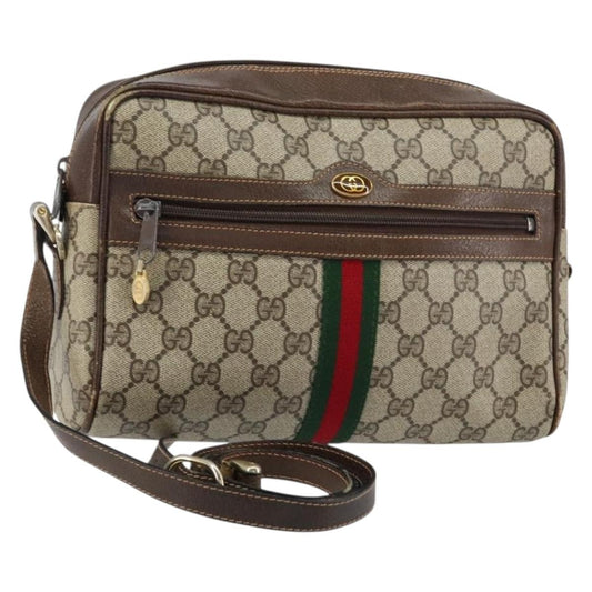 Gucci GUCCI GG Supreme Web Sherry Line Shoulder Bag PVC Beige Gold 010 378 Authentic 148373