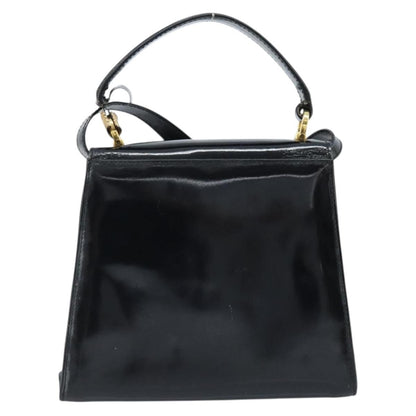 Salvatore Ferragamo Salvatore Ferragamo Vala Hand Bag Patent leather 2way Black Gold Authentic LNZ738