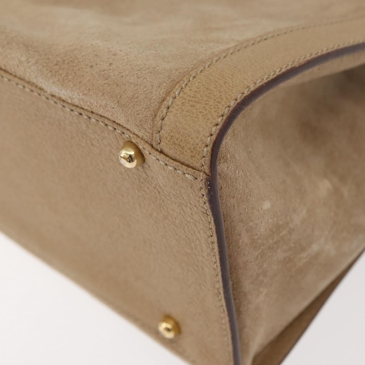 Gucci GUCCI Bamboo Hand Bag Suede Beige Gold 002.0260 Authentic ep14510