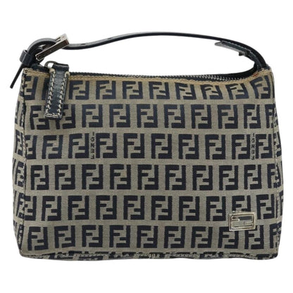 Fendi FENDI Zucchino Canvas Hand Pouch Bag Navy Silver Authentic 177481