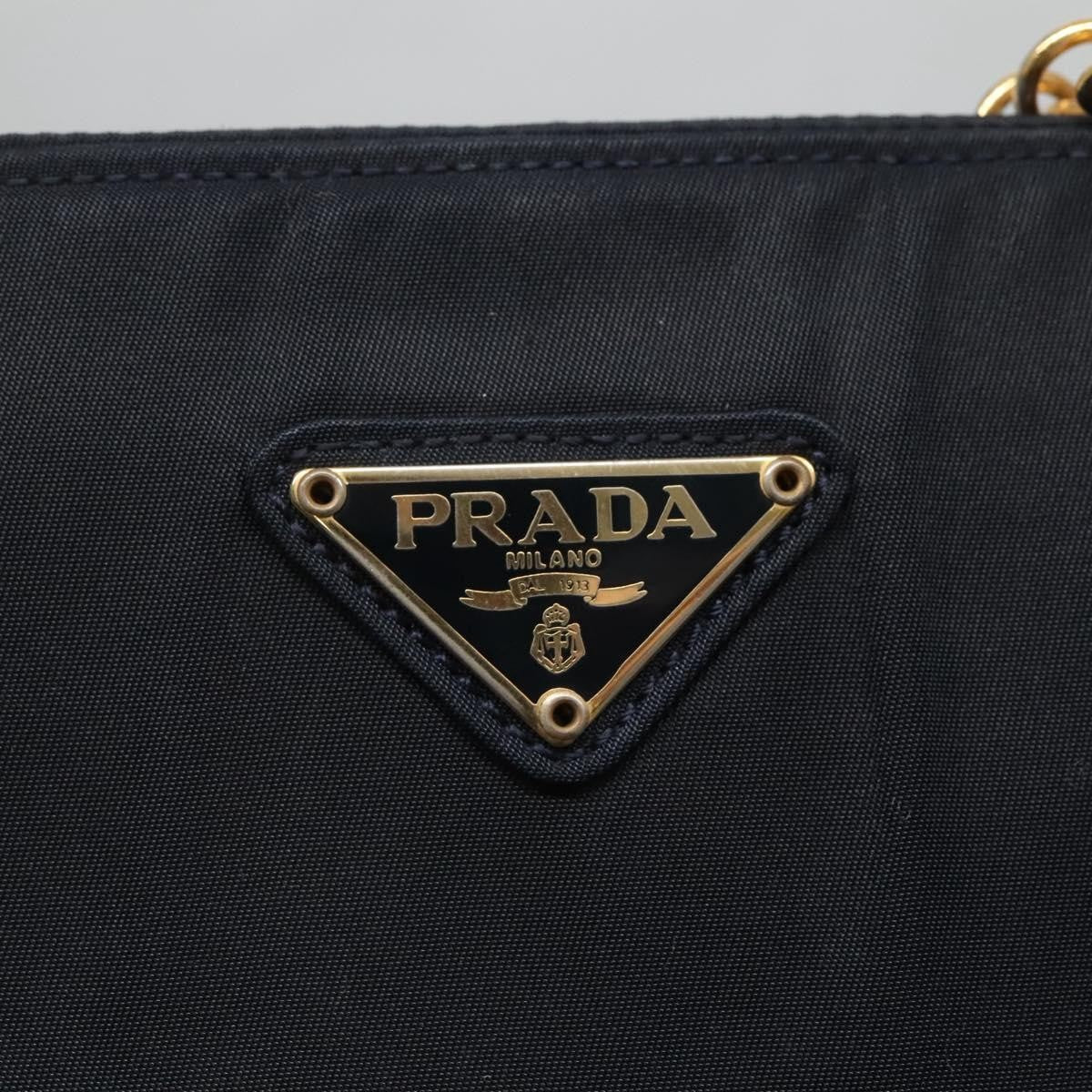 Prada PRADA Hand Bag Nylon Navy Gold Authentic 126301