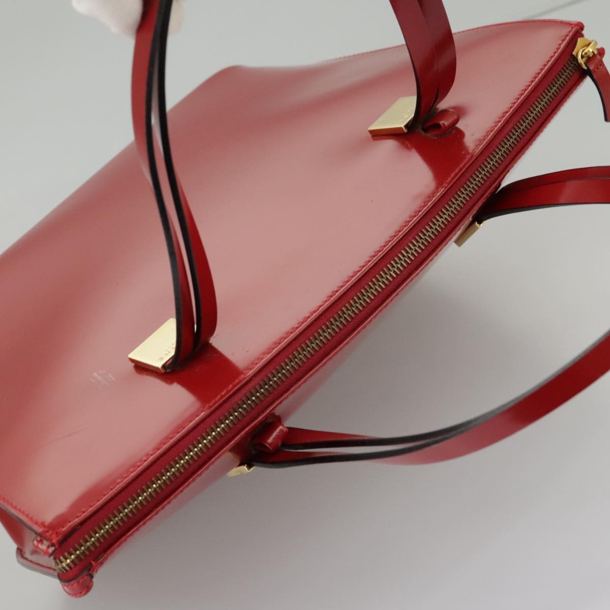 Celine CELINE Hand Bag Patent leather Red Gold Authentic 96786