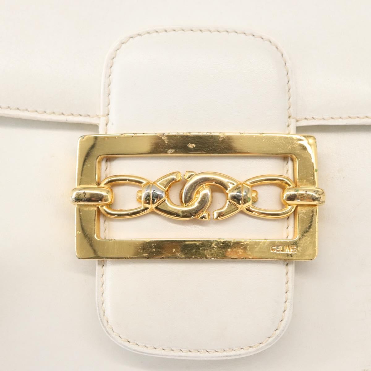 Celine CELINE Shoulder Bag Leather White Gold Authentic yk19773