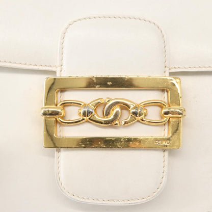 Celine CELINE Shoulder Bag Leather White Gold Authentic yk19773