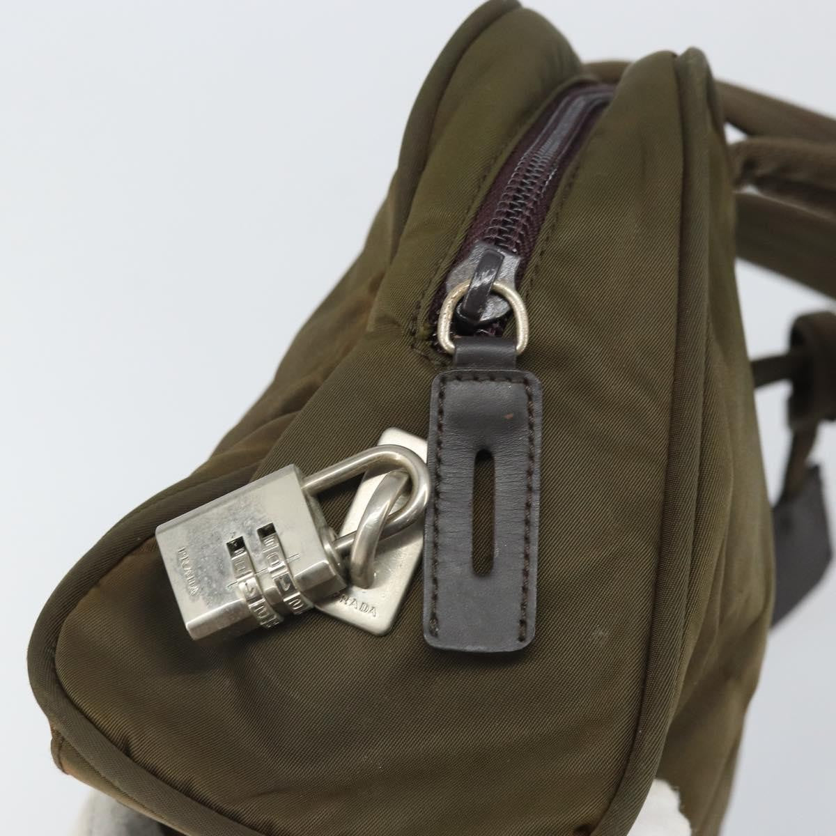 Prada PRADA Hand Bag Nylon Khaki Silver Authentic BA10374