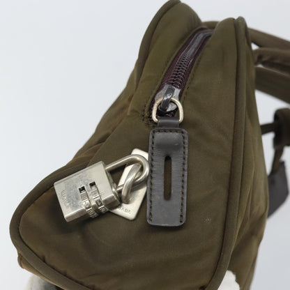 Prada PRADA Hand Bag Nylon Khaki Silver Authentic BA10374