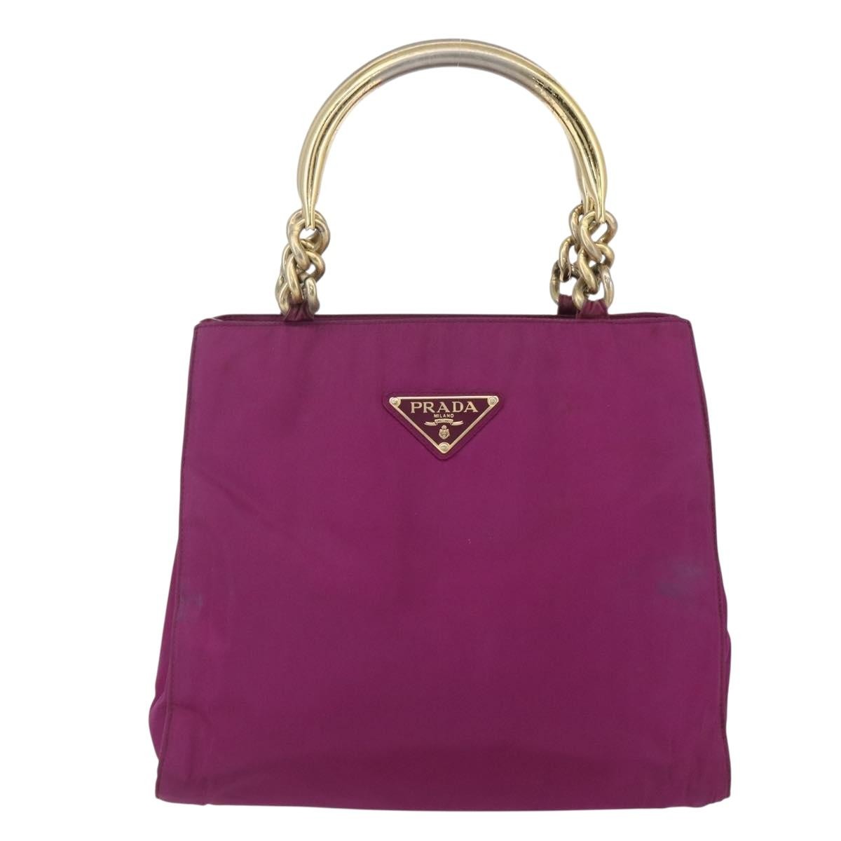 Prada PRADA Hand Bag Nylon Metal Purple Gold Authentic 155416