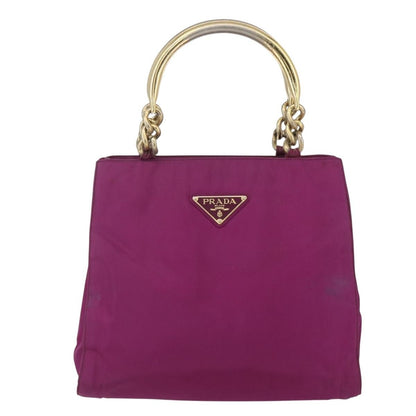Prada PRADA Hand Bag Nylon Metal Purple Gold Authentic 155416