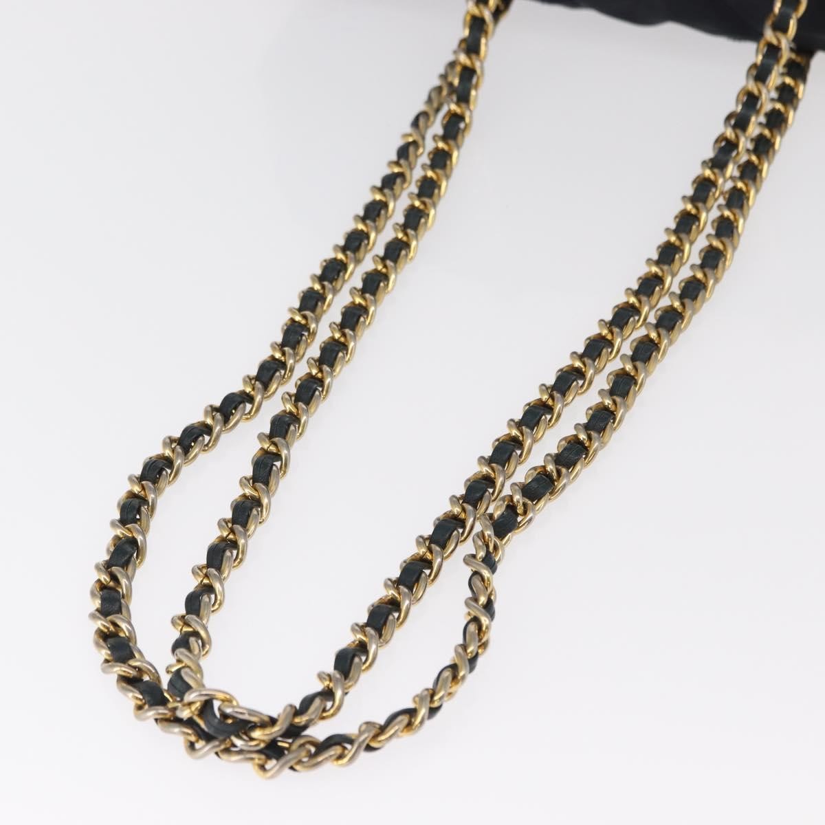 Prada PRADA Chain Shoulder Bag Nylon Navy Gold Authentic ka893