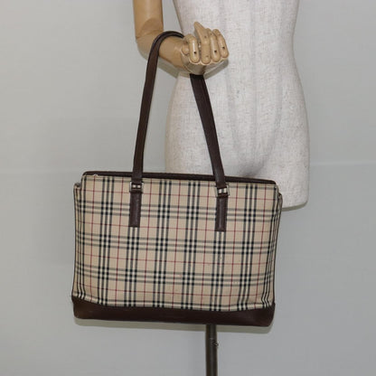 Burberry BURBERRY Nova Check Tote Bag Canvas Leather Beige Silver Authentic 144429