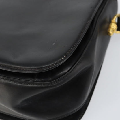 Gucci GUCCI Shoulder Bag Leather Black Gold Authentic 155306