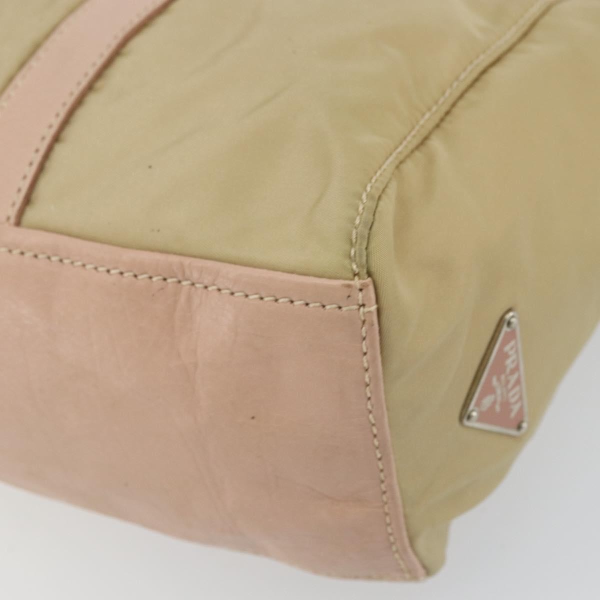 Prada PRADA Tote Bag Nylon Leather Beige Silver Authentic ep12684