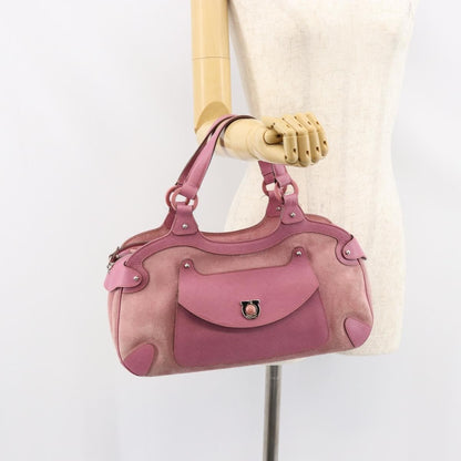 Salvatore Ferragamo Salvatore Ferragamo Gancini Hand Bag Suede Leather Pink Silver Authentic bs30801