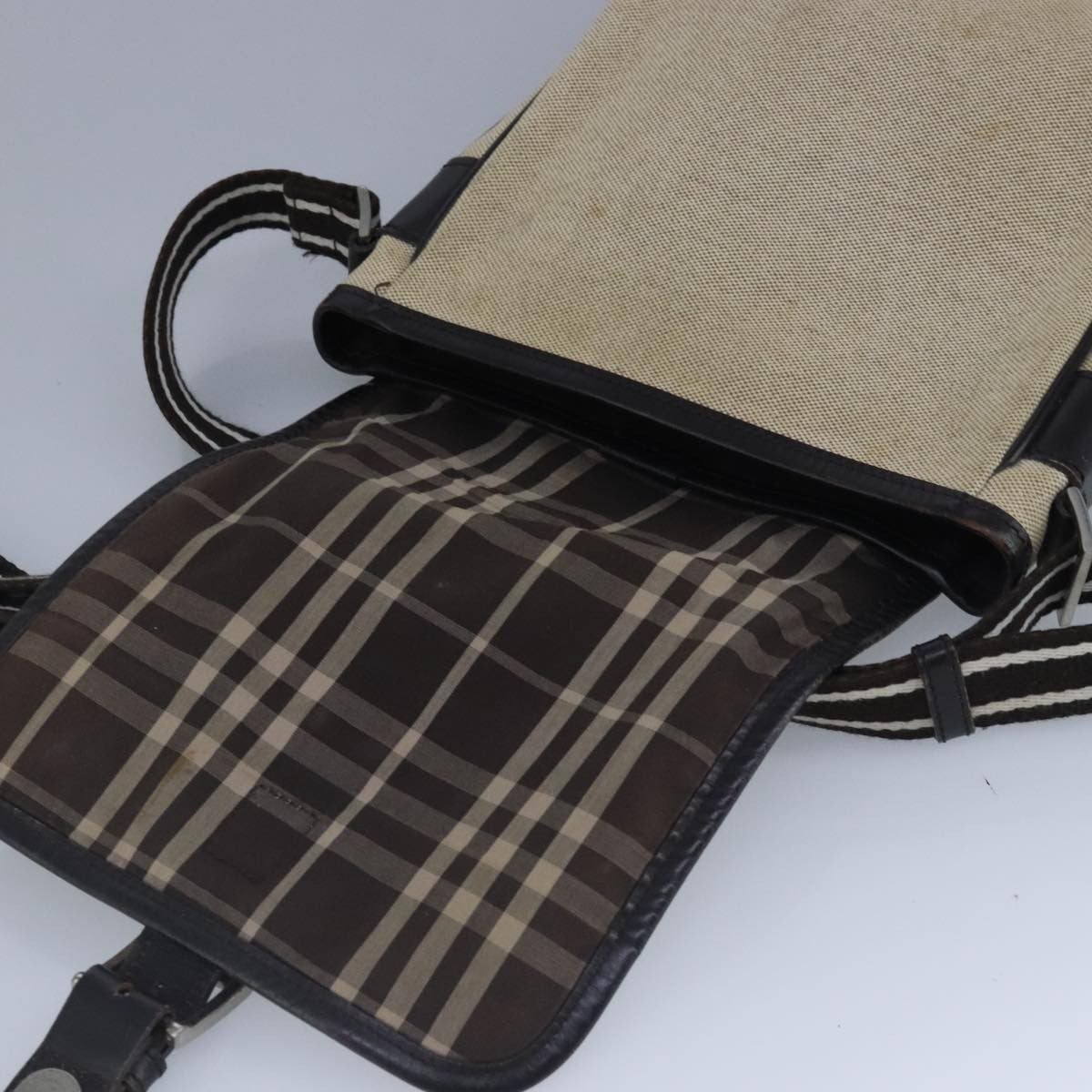 Burberry BURBERRY Shoulder Bag Canvas Beige Authentic ti2263