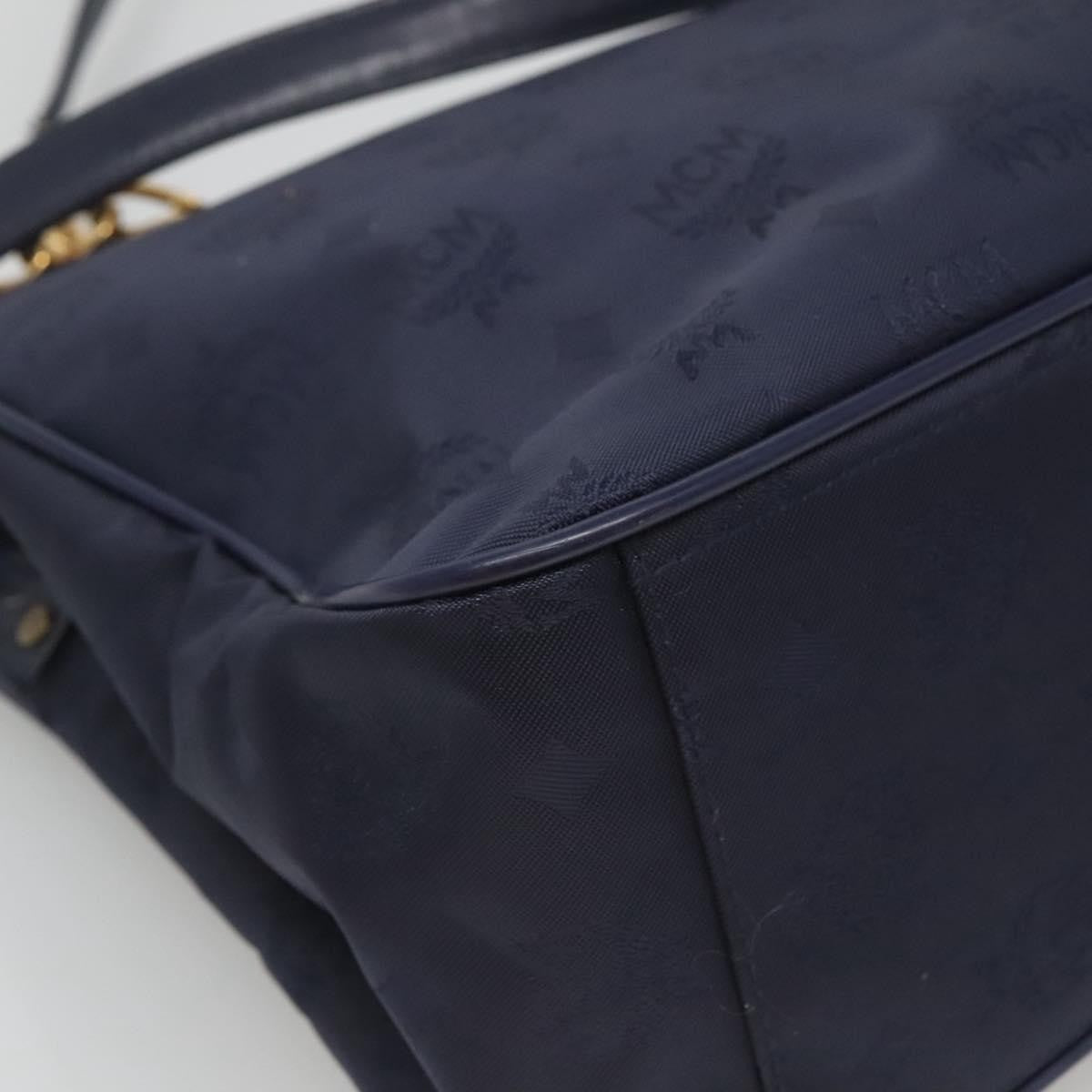 MCM MCM Logogram Vicetos Shoulder Bag Nylon Navy Gold Authentic 127085
