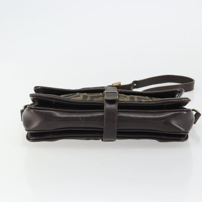 Fendi FENDI Zucca Canvas Shoulder Bag Black Brown Authentic YKZ1111