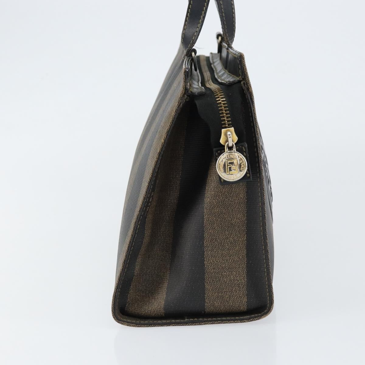 Fendi FENDI Pecan Canvas Hand Bag PVC Black Brown gold Authentic 150002