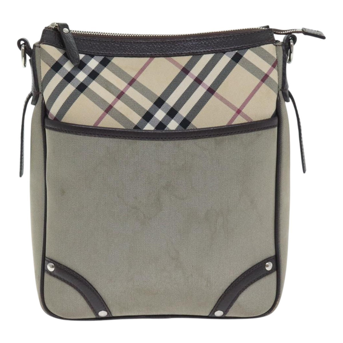 Burberry BURBERRY Nova Check Shoulder Bag Nylon Leather Gray Beige Silver Authentic 92799