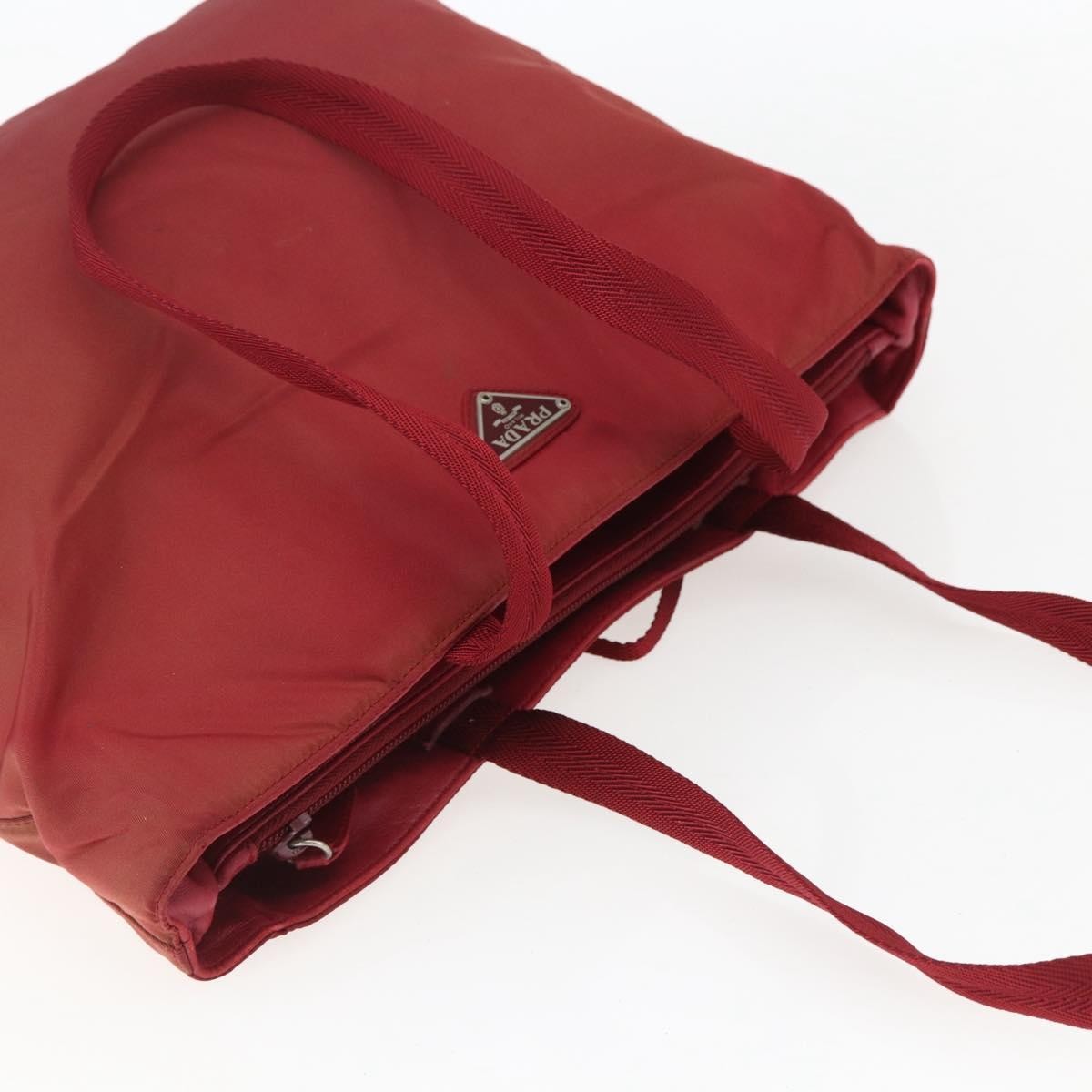Prada PRADA Tote Bag Nylon Red Silver Authentic 156926