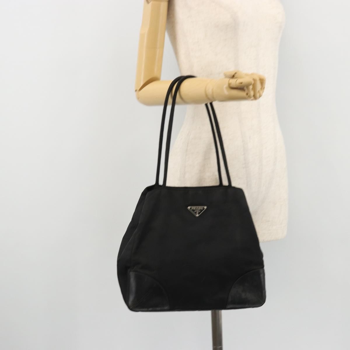 Prada PRADA Tote Bag Nylon Black Silver Authentic 175396