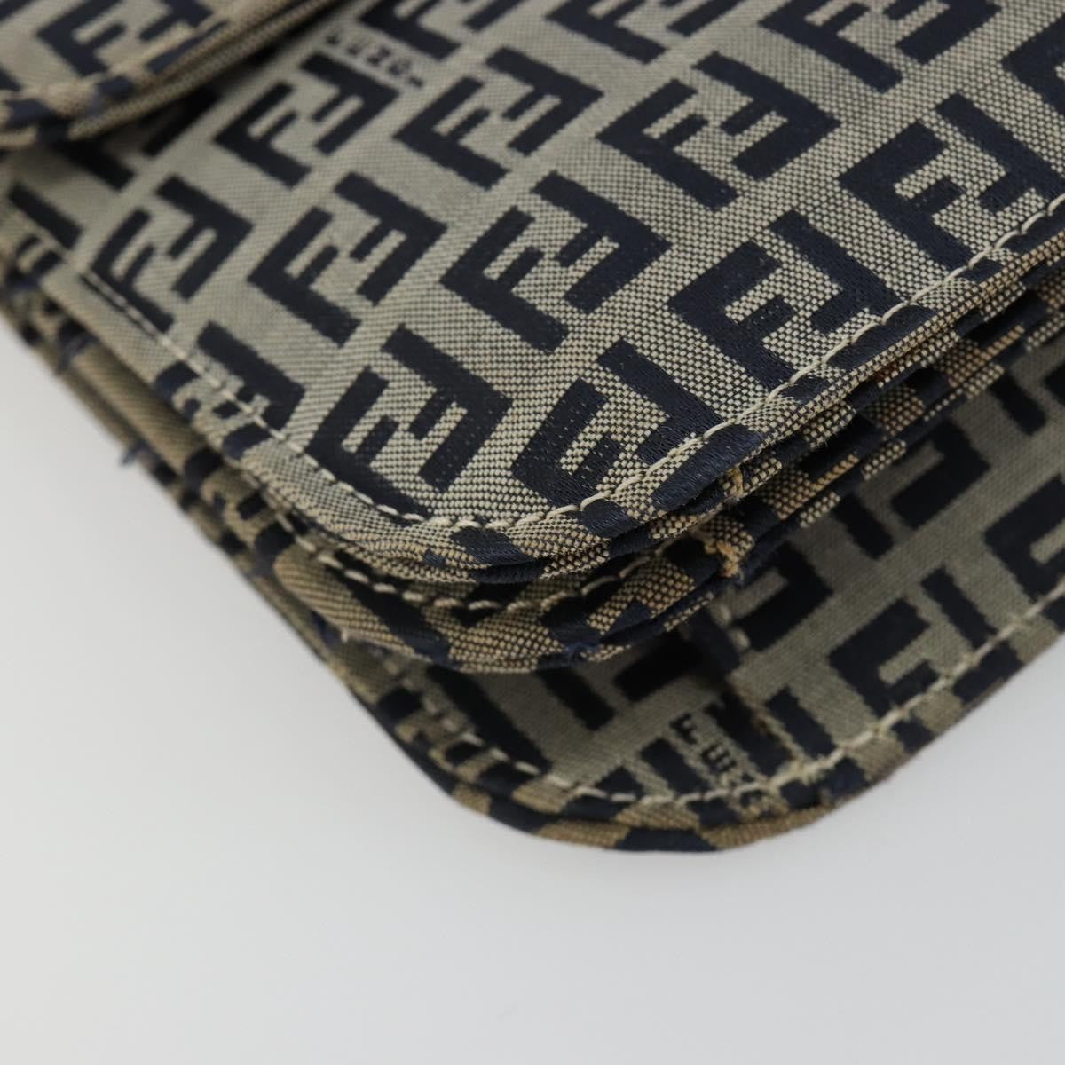 Fendi FENDI Zucchino Canvas Shoulder Bag Navy Silver Authentic 182201V