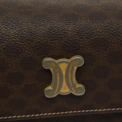 Celine CELINE Macadam Canvas Hand Bag PVC Leather Brown Gold Authentic gh739