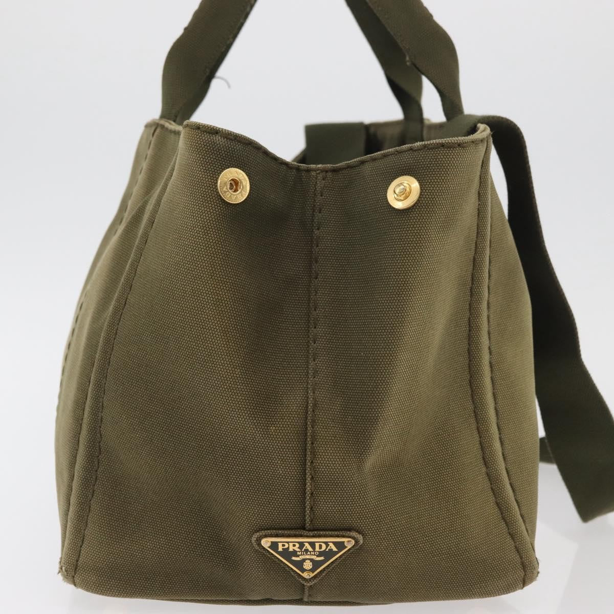 Prada PRADA Canapa MM Hand Bag Canvas 2way Khaki Gold Authentic ti3829