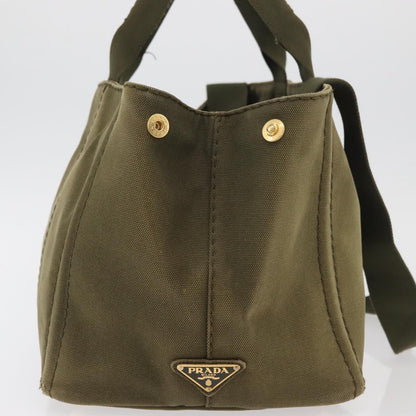 Prada PRADA Canapa MM Hand Bag Canvas 2way Khaki Gold Authentic ti3829