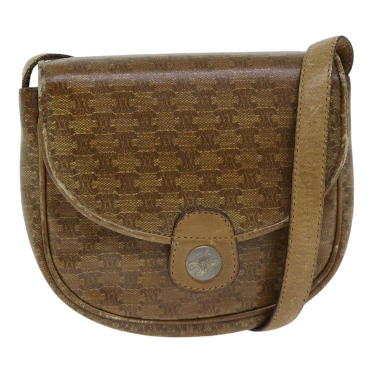 Celine CELINE Macadam Canvas Shoulder Bag PVC Beige Authentic bs18108