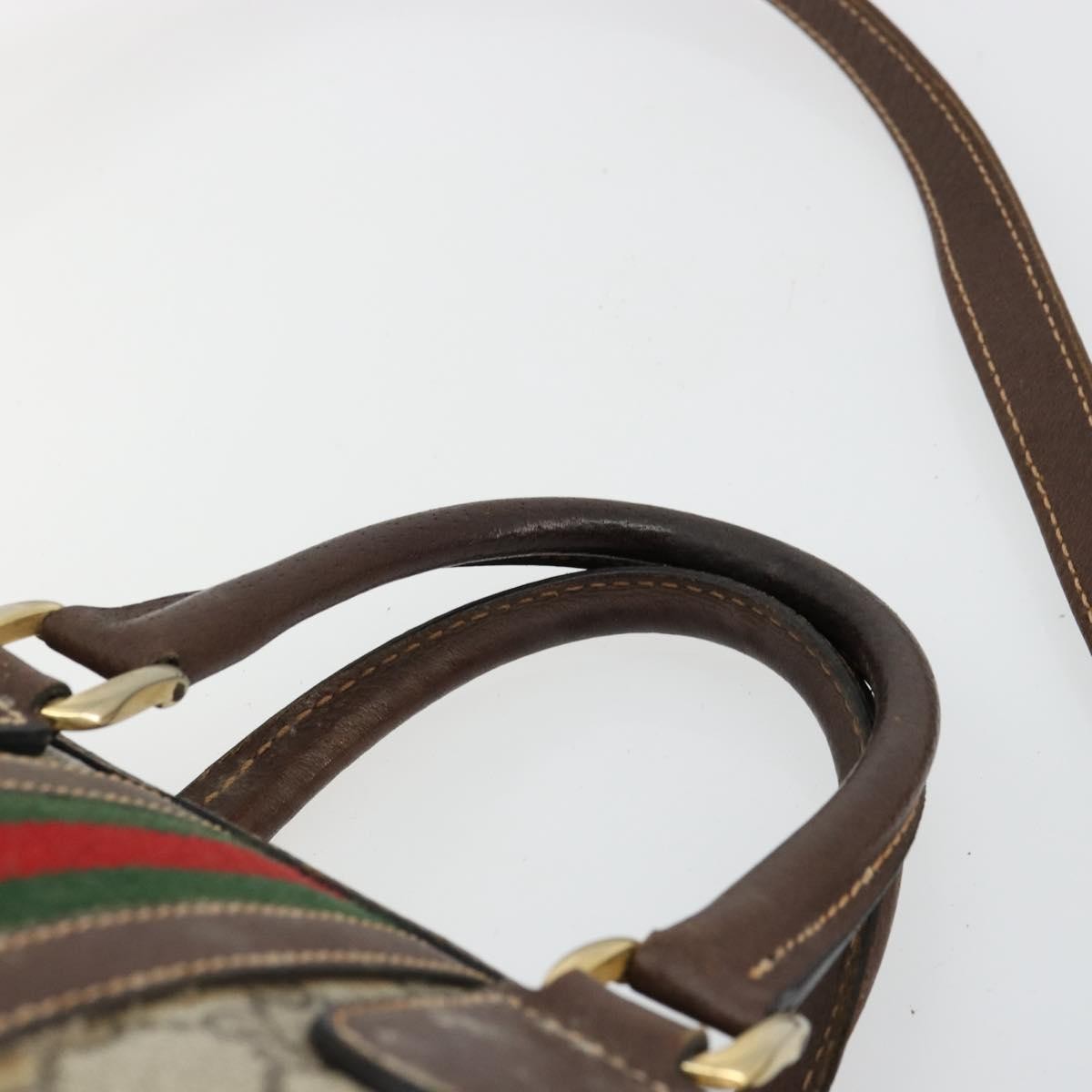 Gucci GUCCI GG Supreme Web Sherry Line Hand Bag PVC 2way Beige Gold Authentic ti3926