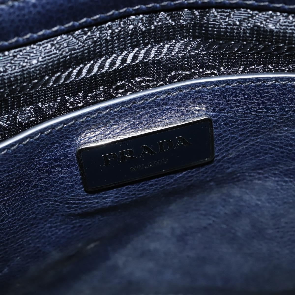 Prada PRADA Hand Bag Leather 2way Navy Gold Authentic BA7315