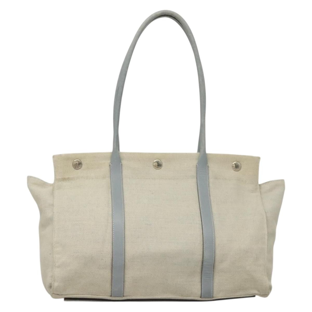 Prada PRADA Tote Bag Canvas Beige Silver Authentic 133386