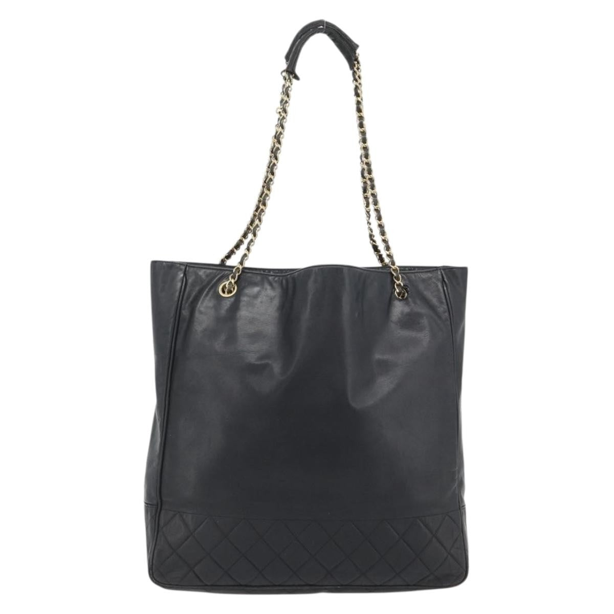 Chanel CHANEL Matelasse Chain Tote Bag Leather Black Gold CC Authentic BA13071