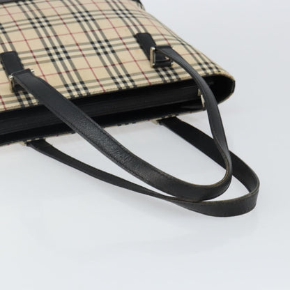 Burberry BURBERRY Nova Check Tote Bag Canvas Beige Silver Authentic BA5979
