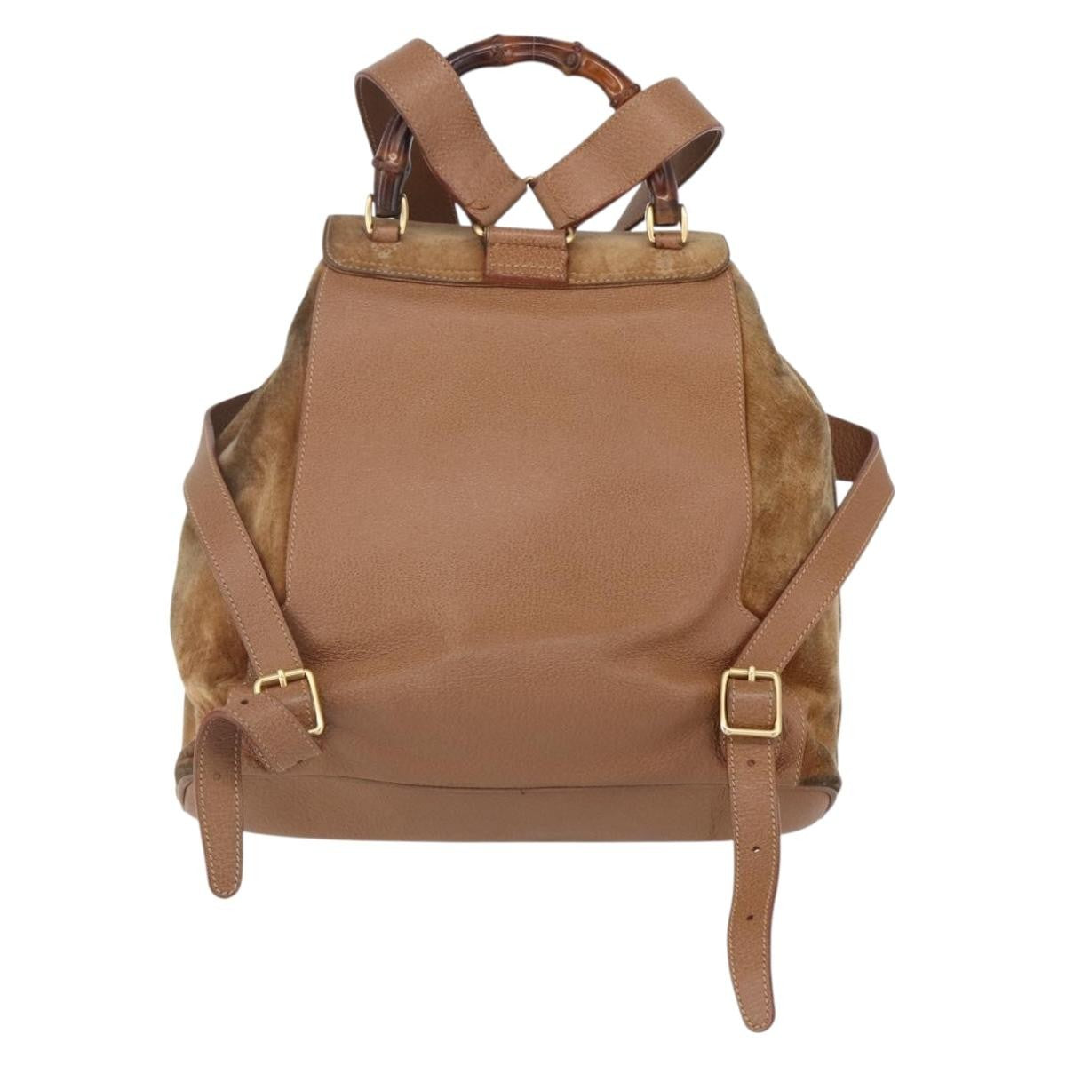 Gucci GUCCI Bamboo Backpack Suede Brown Gold 003 2058 0016 Authentic 148819 Bag