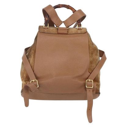 Gucci GUCCI Bamboo Backpack Suede Brown Gold 003 2058 0016 Authentic 148819 Bag