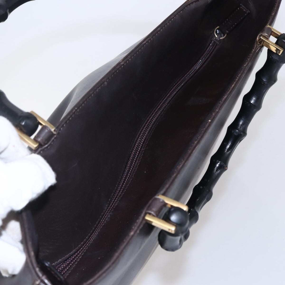 Gucci GUCCI Bamboo Hand Bag Leather Dark Brown Gold 002 1998 0507 Authentic ep11424