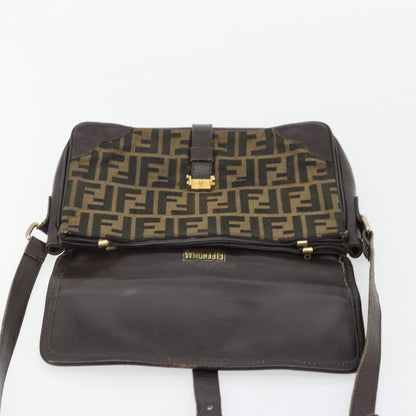 Fendi FENDI Zucca Canvas Shoulder Bag Black Brown Authentic YKZ1111