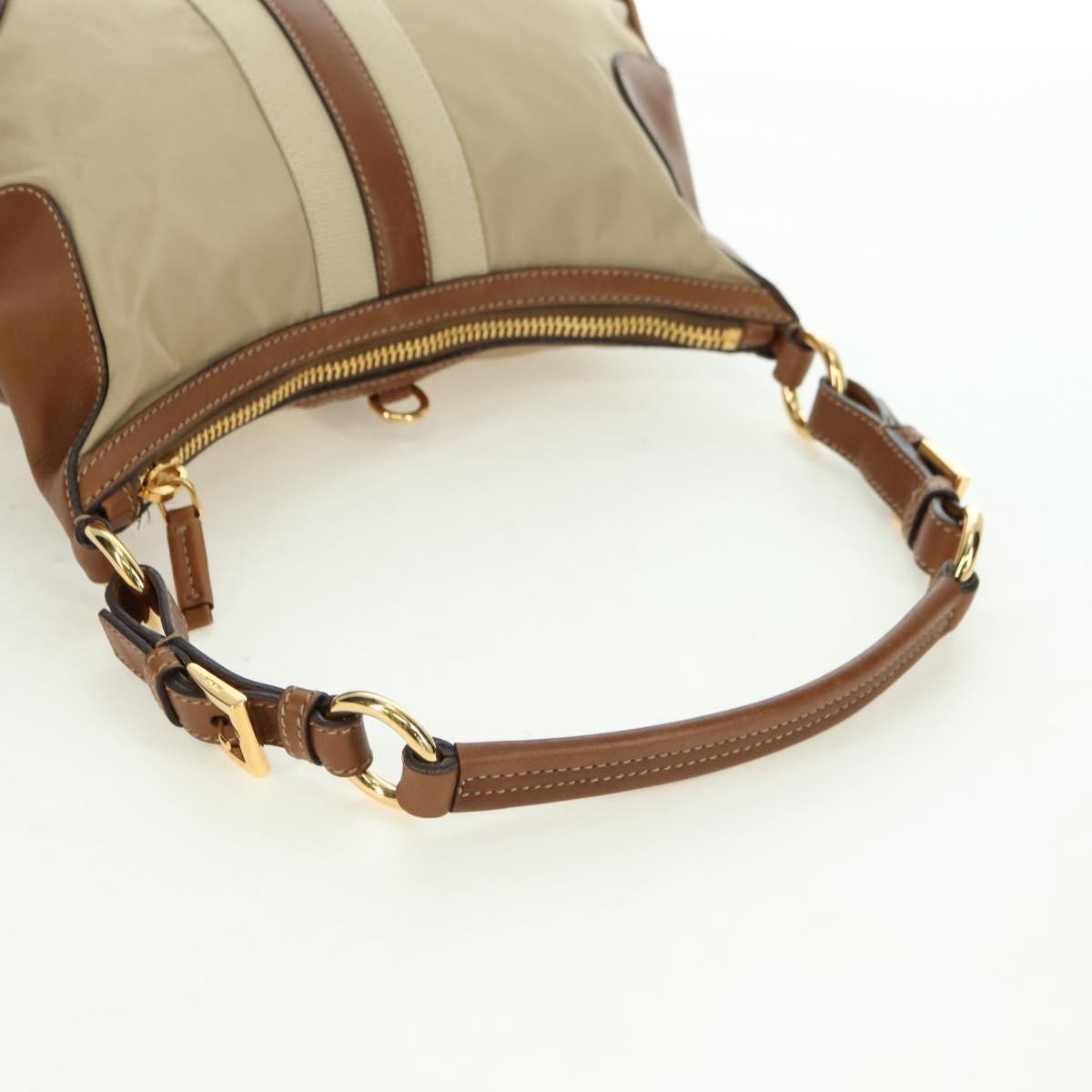 Prada PRADA Hand Bag Nylon Leather Beige Gold Authentic am11645A