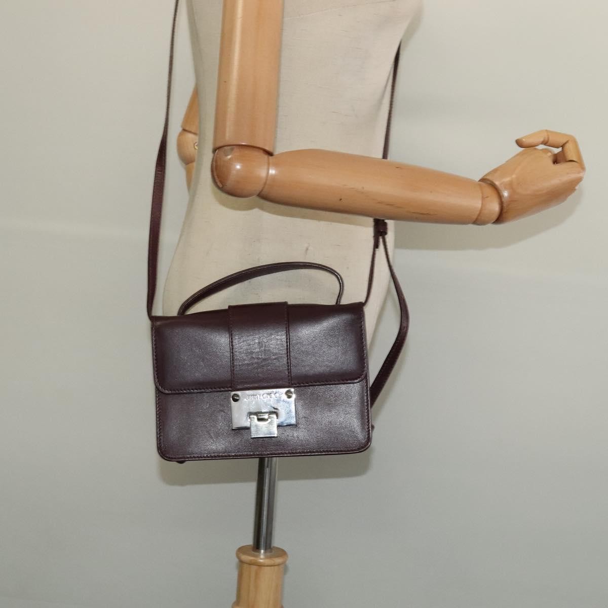 Jimmy Choo Jimmy Choo Hand Bag Leather Bordeaux Silver Authentic BA5034