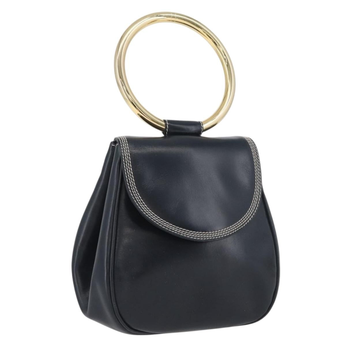 Loewe LOEWE Hand Bag Leather Navy Gold Authentic BA11340