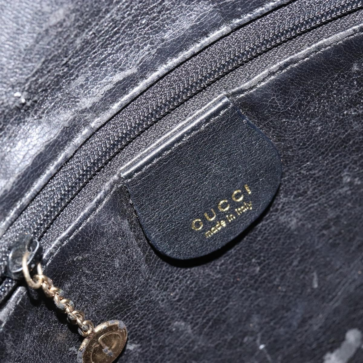 Gucci GUCCI Bamboo Hand Bag Leather Black Gold 001 0166 1638 Authentic 150344