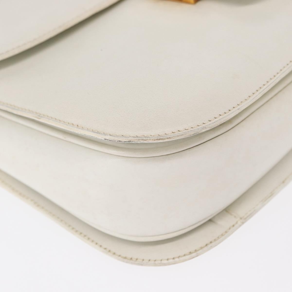 Celine CELINE Shoulder Bag Leather White Gold Authentic yk19773