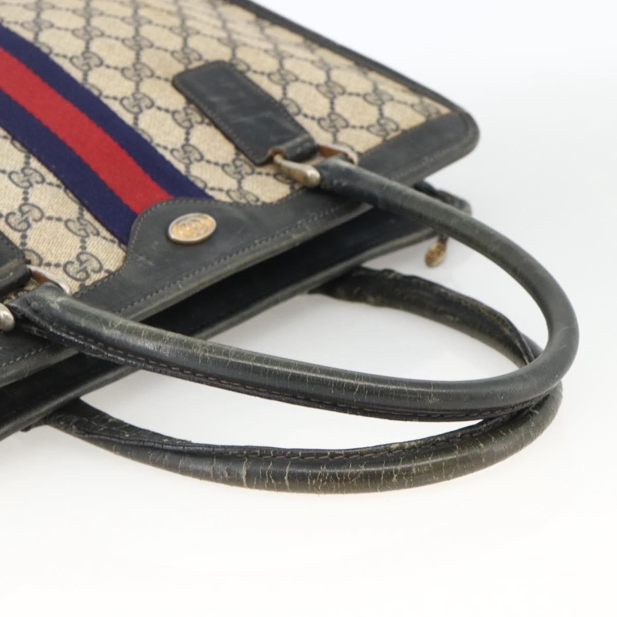 Gucci GUCCI GG Supreme Sherry Line Hand Bag PVC Navy Gold 010 378 Authentic BAZ548