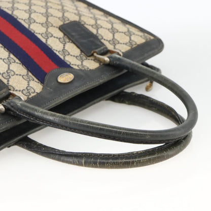 Gucci GUCCI GG Supreme Sherry Line Hand Bag PVC Navy Gold 010 378 Authentic BAZ548