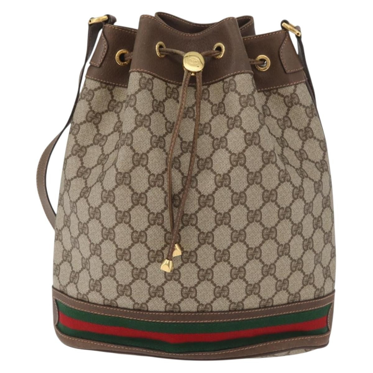 Gucci GUCCI GG Supreme Web Sherry Line Bag PVC Beige Gold 41 02 085 Authentic BA12841